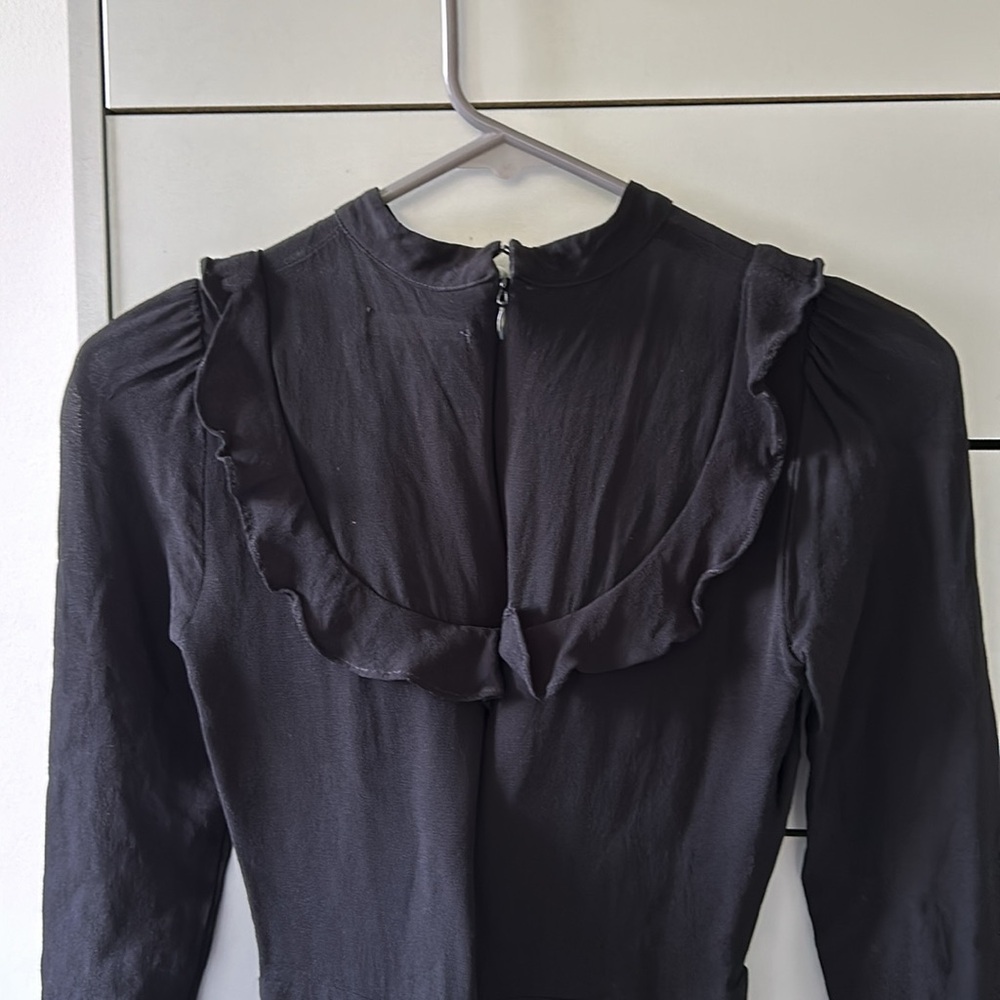 Reformation Black Chiffon Crepe Ruffle Mini Dress Size XXS - Picture 4 of 11